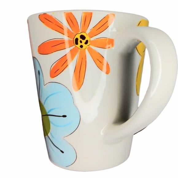 Gates Ware Laurie Gates Floral Mugs Yellow Blue Orange Hippie Boho Set of Three - Picture 7 of 9